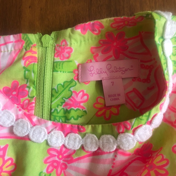 Lilly Pulitzer Shift Girls Dress Pink Green 🌺 7 tiki beach hut Hawaiian print - Picture 7 of 10